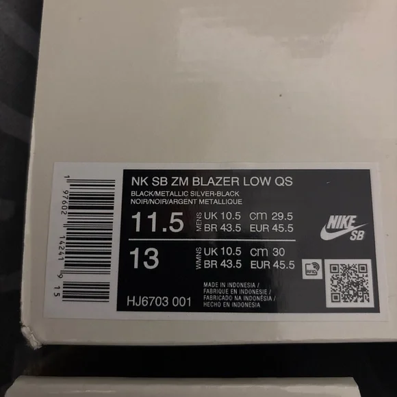 Size 10- 12 Nike Dancer Skateboards x Zoom Blazer SB Low Black Metallic Silver - Picture 8 of 11